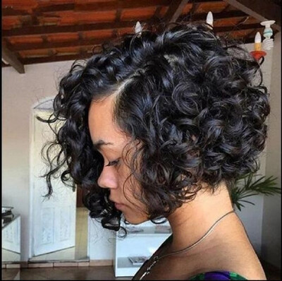

Sexy Women Short Wig Charming Curly Bob Wig Synthetic With Baby Black Hair For Women Simulation Human Hair Short Bob Curly Wig