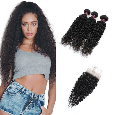 

Хорошее качество Kinky Curly Hair With Closure 3 Bundles 7A Бразильские курчавые фигурные волосы Virgin с закрытием 100% человеческие волосы с закрытием