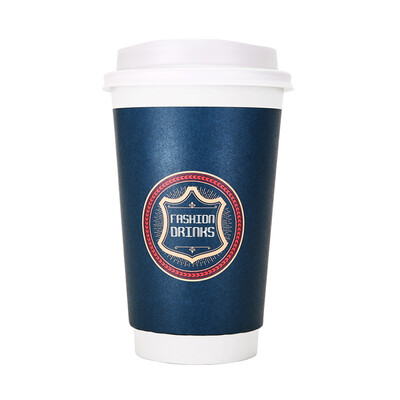 

OTOR 240ml380ml470ml Paper Cups Two Layers Heat-Insulated Disposable Cup with Cover for Coffee&Beverages 100pcs
