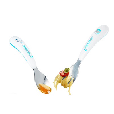 

Dexbaby American childrens fork spoon set stainless steel childrens tableware baby spoon portable out cutlery fork spoon blue wave blue fork spoon combination set