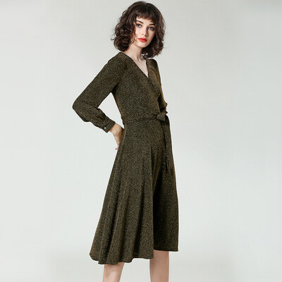 

BURDULLY Casual Women Spring Dress 2018 New Arrival Runway Designer High Quality Dress Sleeve Long V-neck Dresses Sexy Black