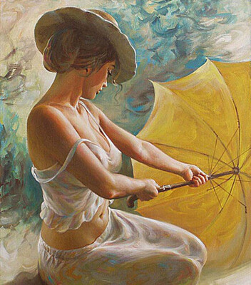 

Diy Figure Oil Painting Paint by Numbers Kits on Canvas with Acrylic Paints for Adults Beginners-Woman with Unbrella
