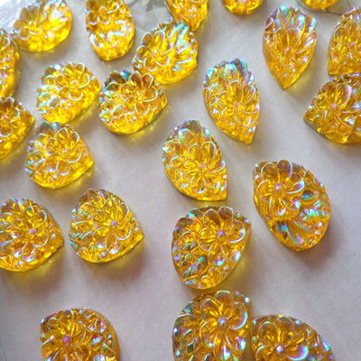 

100шт 13 * 18мм flatback Sew На rhinestones Золотисто-желтый цвет AB цвет капли воды кристалл кристалл шарики стразы драгоценные камни