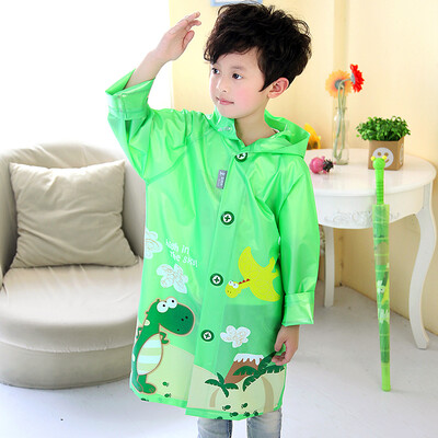 

Kendo children raincoat with book bag primary school students poncho children cartoon raincoat R1 green dinosaur M code