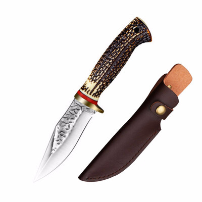 

CHACHEKA Outdoor Survival Tactical Straight Knife Forged Pattern Steel Antlers Handle 58HRC Hunting Camping Knives Fishing Saber