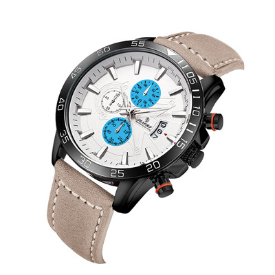 

Mens Fashion Business Chronograph Analog Quartz Watch with Leather Band