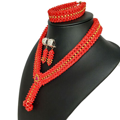 

Yellow Party Costume Crystal Jewelry Nigerian African Bridal Beads Jewelry Set Turkish Women Costume Wedding Statement Necklace