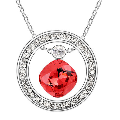 

Hot Fashion Circle Pendant Necklace Crystal from Swa Elements Fashion Jewelry Chain for Women Accessories White Gold Plated 10102