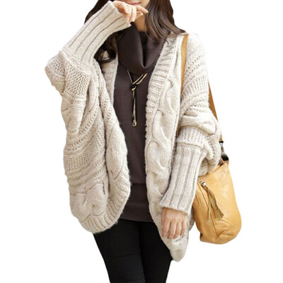 

CT&HF Women Knitting Sweater Coat Loose Bat Sleeves Cardigan
