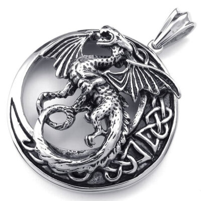 

Hpolw Classic Trendy Jewelry Mens Gothic Tribal Dragon circular Stainless Steel Hollow Pendants,Black Silver,18-26 inch Chain