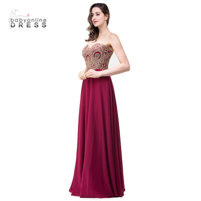 

2018 New Cheap Sweetheart Neck Burgundy Chiffon Appliques Long Prom Evening Dresses
