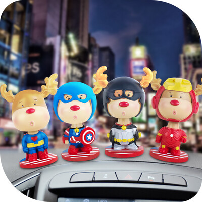 

Guangyin cartoon car ornaments deer hero series car decoration pendant car interior products handmade creative gift boxed set of four - straight hair