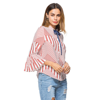 

Autumn&winter new womens coat ribbon bow tie shirt Long- sleeve shirt