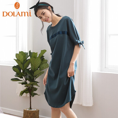 

Dora beauty DOLAMI nightdress female summer sleeves long section Korean fresh student pajamas loose large size long skirt home service HT822114 dark green
