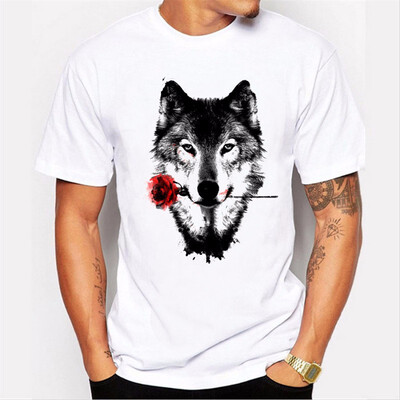 

JCCHENFS 2018 Fashion New White Brand Mens T-Shirt Wolf Rose 3D Printing Funny T Shirt For Men Tops Hip-hop Men