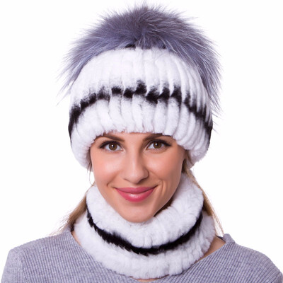 

JKP brand autumn&winter womens hats natural rex rabbit fur high quality handmade bib hat set 2018 new hot fashion trend