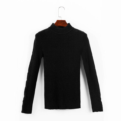 

Canvaus Autumn Winter New Women Half-high Collar Elastic Slim Long-sleeved Pullovers Wool Knitted Sweaters