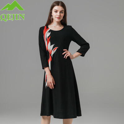 

Womens winter Dresses wool female dresses Embroidery Black dress O-neck A-line warm Casual High Street Fashionable dress loose