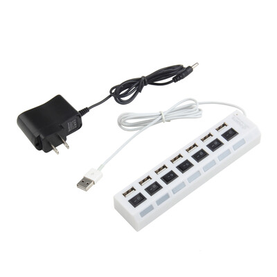 

7 Port USB 2.0 Power Hub High Speed Adapter ON/OFF Switch For PC Laptop MAC White