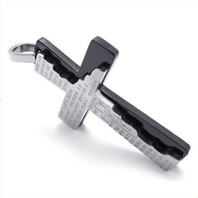

Hpolw Jewelry Hot Sale New design Mens Stainless Steel 316L Black Tablet Cross Pendant Silver prayer Necklace,18-26 inches Chain