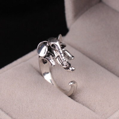 

2018 Fashion Retro Cute Antique Animal Adjustable Open Ring Elephant Wrap 3D animal ring