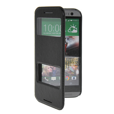 

MOONCASE View Window Leather Side Flip Pouch Stand Shell Back Case Cover for HTC One 2 (M8) Black
