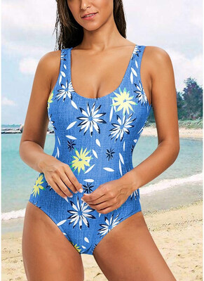 

2018 Women One-Piece Swimsuit Open Back High Cut Contrast Print