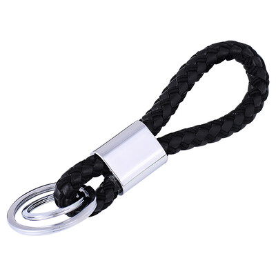 

KOOLIFE hand-woven leather rope car key chain key ring men&women waist pendant key chain creative gift without car standard key ring double ring model - black