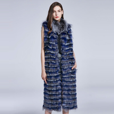 

Womens Winter Long Coat Fox Fur Collar Leather Natural Fox Fur Urban Fashion Furry Design Furry Hand-sewn 2018 New Discount