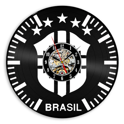 

Wall Clock Brazilian Football Team Vinyl Record Clock Soccer Wall Art Home Decorators Gifts for Men