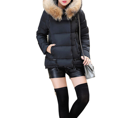 

Women Fashion Winter quilted Down Coat Short Slim Fur Hooded Puffer Jacket