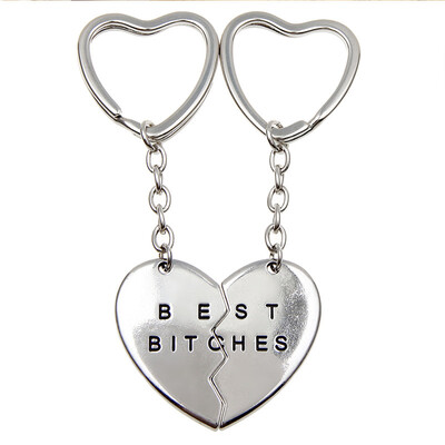 

MyMei 1Pc Best Bitches Engraved Heart Round Keychain Keyring For Friends Friendship Gift