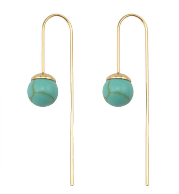 

Idealway New Gold Natural Green Turquoise Stone Long Stud Earrings Women Fashion Jewelry