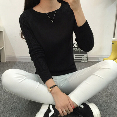 

Long Yue Womens Long Sleeve Sweater Womens 2048 Autumn New Pullover Sweater Shirt Korean Slim Shirt LWYC187309 Black One Size