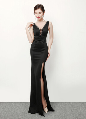 

V-neck luxury mermaid dress long evening dress sequins formal prom dress gown