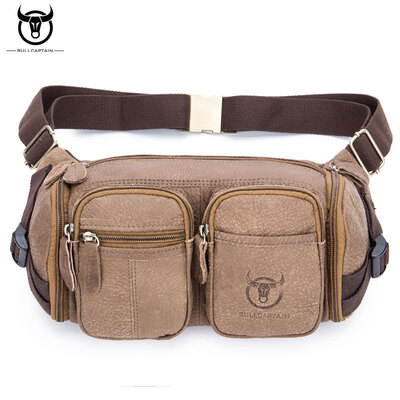 

BULLCAPTA Fashion genuine leather mens multifunction travel bags funny chest pack men waist pack hiqh quality men waist bag