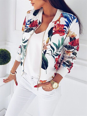 

Fashion Womens Ladies Retro Floral Zipper Jacket Casual Coat Outwear