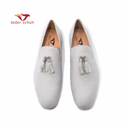 

Wedding&Prom silvery colors men smoking slippers luxurious glitter Handmade men loafers male flats