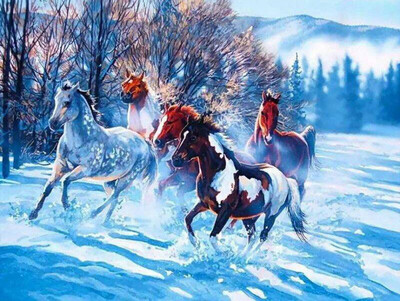

Frameless Diy Winter Snow Horse Oil Painting Paint by Numbers for Adults Beginners - Ice Horses