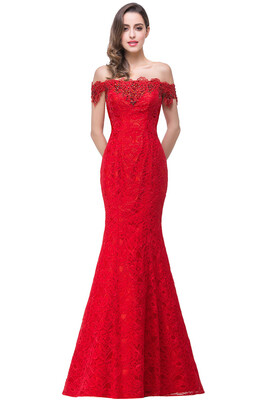 

Lace Mermaid Long Evening Prom Party Dresses Formal Pageant Bridesmaid Gown Elegant Off Shoulder