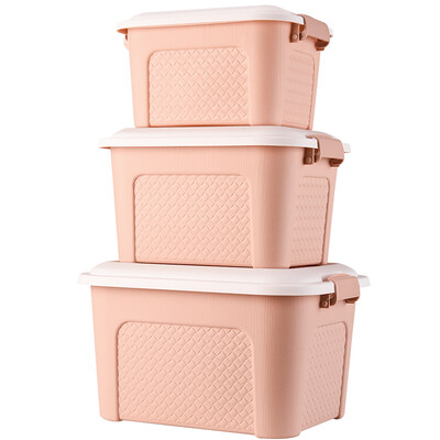 

Baicaoyuan woven pattern storage box plastic portable portable debris storage box large medium&small three-piece Nordic powder