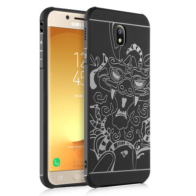 

Goowiiz Phone Case For Samsung Galaxy J7 2017 J7Pro Carved Dragon Thin Matte soft Silicone Prevent falling