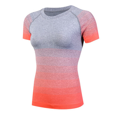 

New Gradiet Color Compression T Shirt Running Training Clothes Short