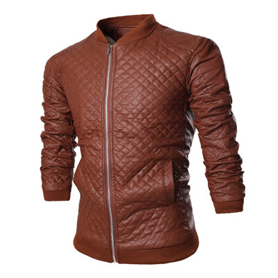 

Zogaa New Mens Leather Clothing Stand Collar Slim Pure Color