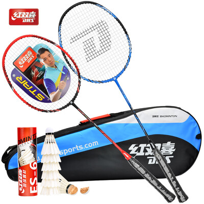 

Double Happiness DHS Male&female competition badminton racket shoot 2 Pack carbon badminton racket set E-ES820 Send bag 6 ball
