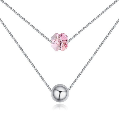 

High Quality Double Necklaces Pendants Crystals From Swa Elements for Women White Gold Plated Valentines Day Gift 25448