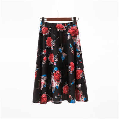 

High Waist Floral Print Women Elegant Skirts Elastic Waist Summer Skirt Casual Party Faldas Mujer Saias