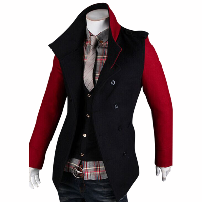 

Zogaa Mens Wool Coat Color Matching Casual Double-breasted