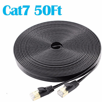 

Cat 7 Ethernet Cable 50 ft Black – 10GB fastest Shielded STP Computer Internet Cable - Flat Lan Network Cable With Snagless RJ45