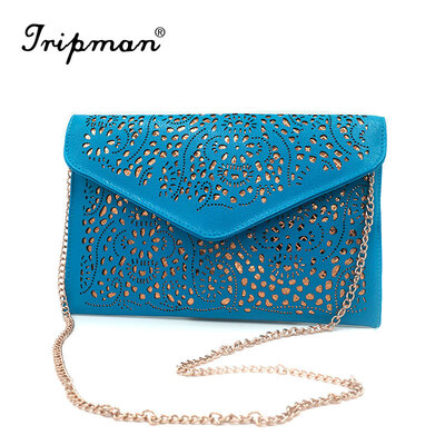 

Tripman 2016 Hot Sale Fashion PU Leather Hollow Out Women Day Clutch Bag Chain Shoulder Bags Ladies Evening Handbags